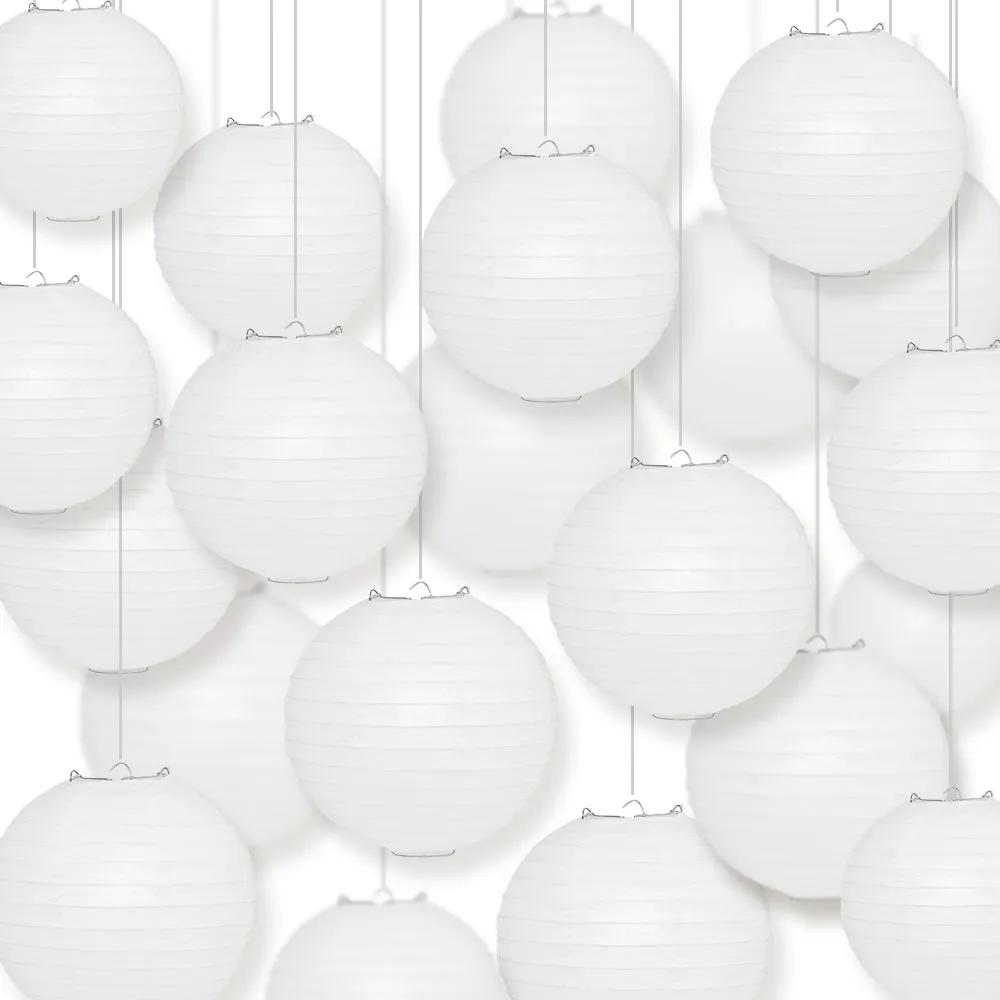 100-Pack 16 Inch White Parallel Ribbing Round Paper Lanterns