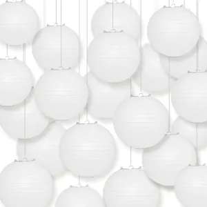 100-Pack 16 Inch White Parallel Ribbing Round Paper Lanterns