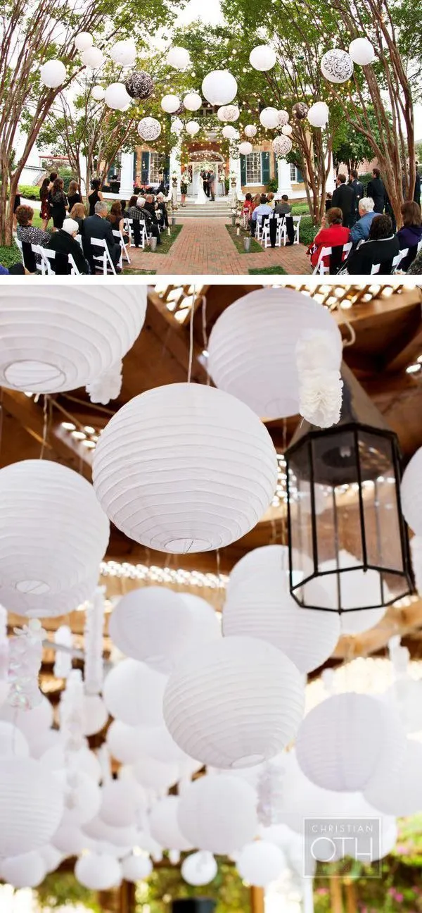 100-Pack 16 Inch White Parallel Ribbing Round Paper Lanterns