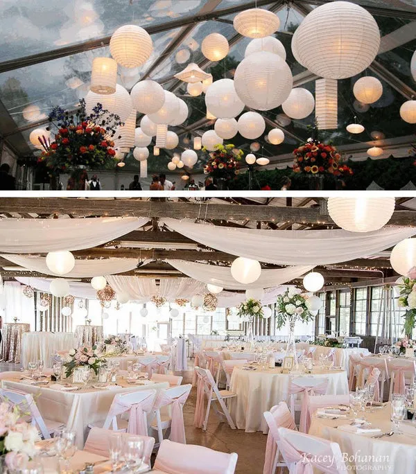 10" White Round Paper Lantern, Parallel Ribbing, Chinese Hanging Wedding & Party Decoration