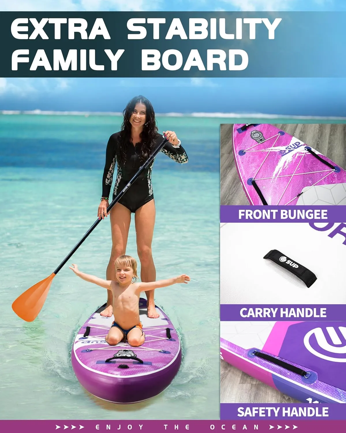 116 34" Extra Wide Inflatable Paddle Board with Premium SUP Paddle Board Accessories, Wide Stable Stand Up Paddleboards for Adults/425lb/Family/Yoga/Beginner, with Shoulder Strap,Dual-Action Pump