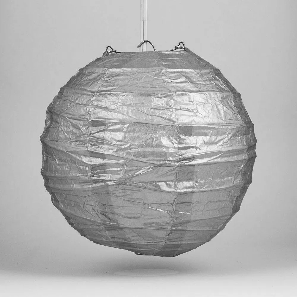 12 PACK | 12"  Silver Crisscross Ribbing, Hanging Paper Lantern Combo Set