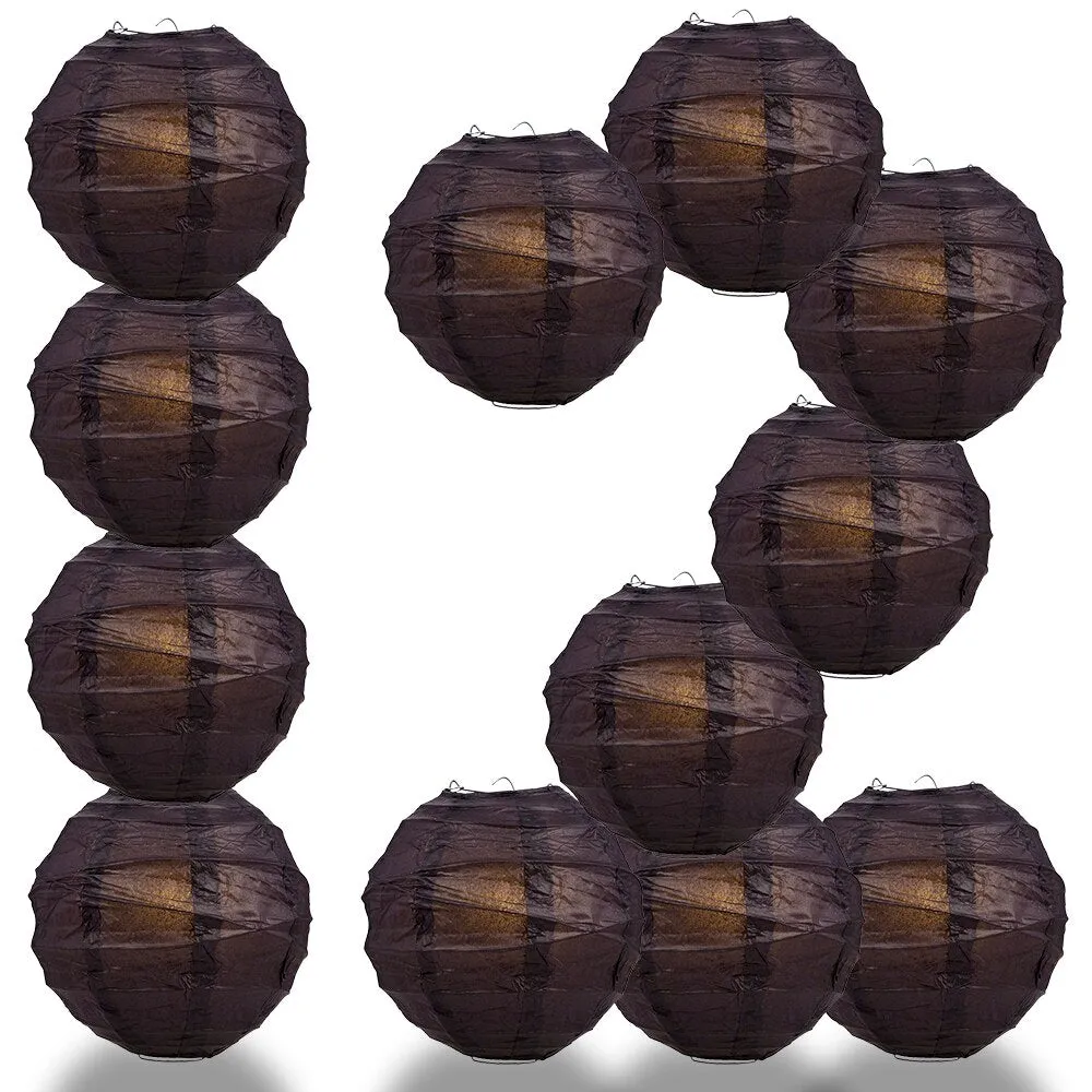 12-Pack 24 Inch Black Free-Style Ribbing Round Paper Lantern