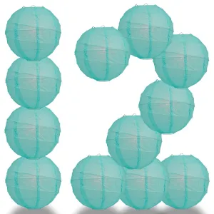 12-Pack 24 Inch Water Blue Free-Style Ribbing Round Paper Lantern