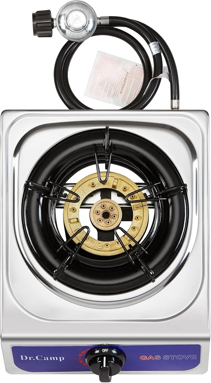 12000 BTU Single Auto Ignition Camping Garden Outdoor Camp Garden Hiking Fishing Propane Stove Cooker Griddle, Include CSA listed regulator and gas hose