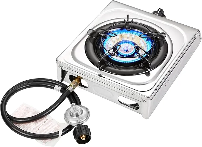 12000 BTU Single Auto Ignition Camping Garden Outdoor Camp Garden Hiking Fishing Propane Stove Cooker Griddle, Include CSA listed regulator and gas hose
