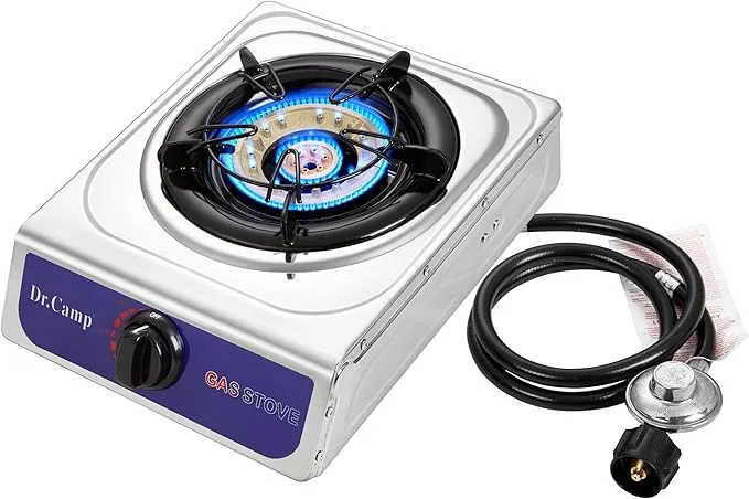 12000 BTU Single Auto Ignition Camping Garden Outdoor Camp Garden Hiking Fishing Propane Stove Cooker Griddle, Include CSA listed regulator and gas hose