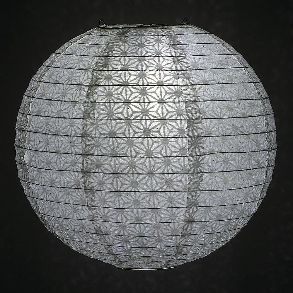 12" White Daisy Japanese Kozo Unryu Fibrous Paper Lantern Shade, Hanging Decoration