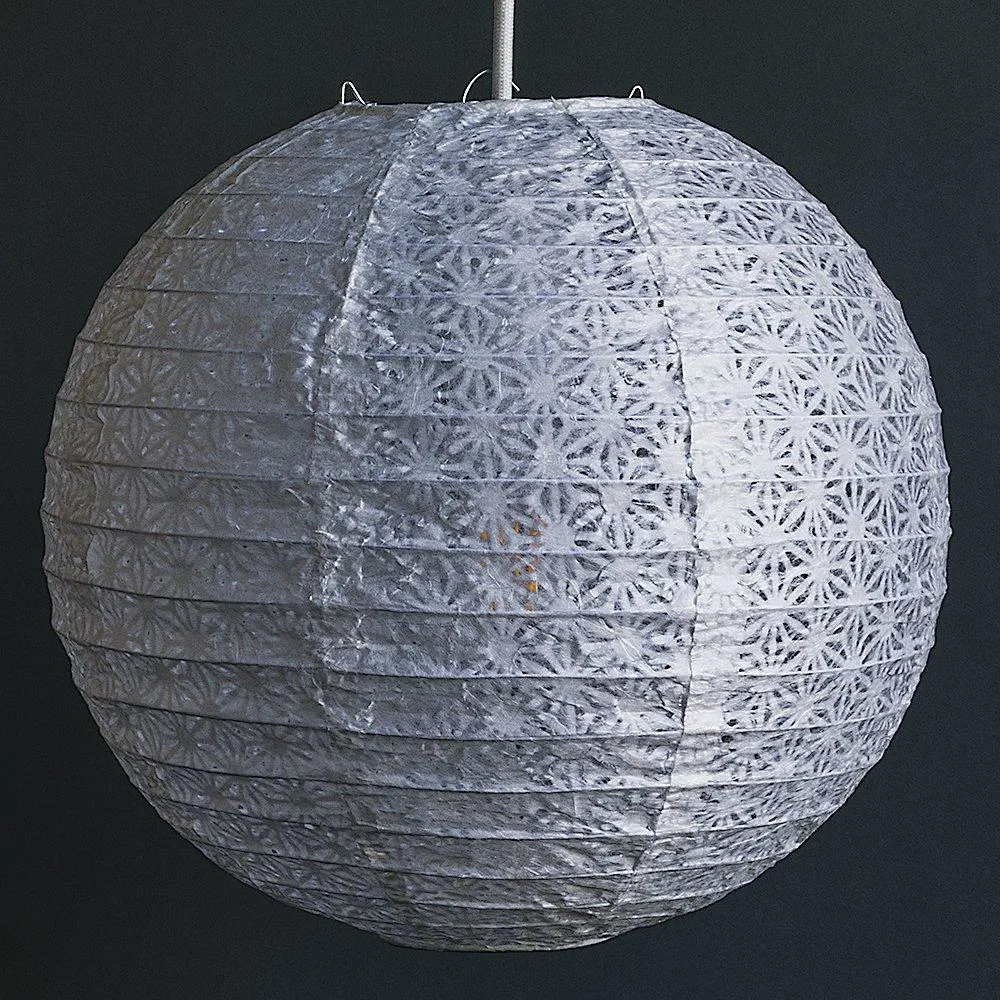 12" White Daisy Japanese Kozo Unryu Fibrous Paper Lantern Shade, Hanging Decoration