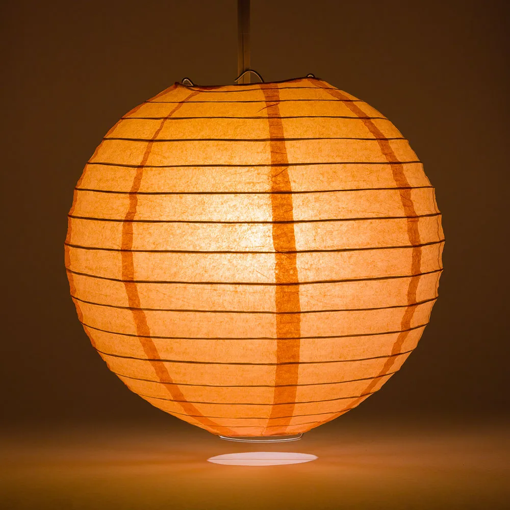 16" Peach / Orange Coral Round Paper Lantern, Even Ribbing, Chinese Hanging Wedding & Party Decoration