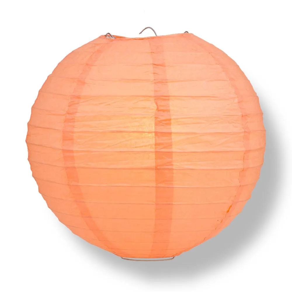 16" Peach / Orange Coral Round Paper Lantern, Even Ribbing, Chinese Hanging Wedding & Party Decoration