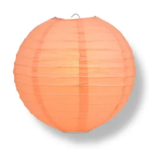 16" Peach / Orange Coral Round Paper Lantern, Even Ribbing, Chinese Hanging Wedding & Party Decoration