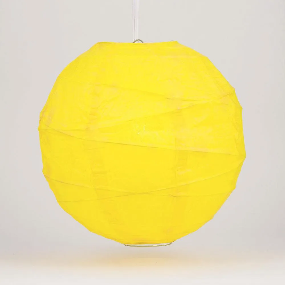 16" Yellow Round Paper Lantern, Crisscross Ribbing, Chinese Hanging Wedding & Party Decoration