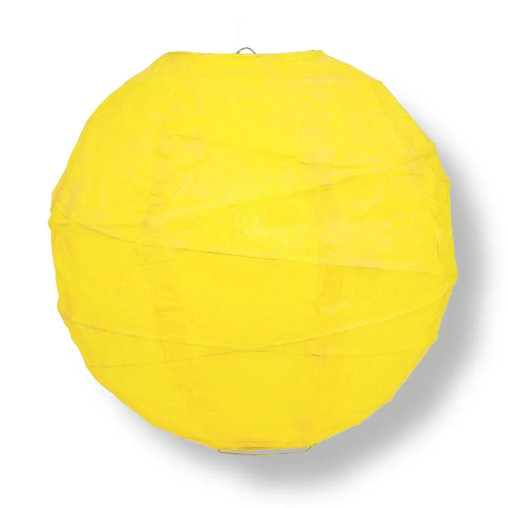 16" Yellow Round Paper Lantern, Crisscross Ribbing, Chinese Hanging Wedding & Party Decoration