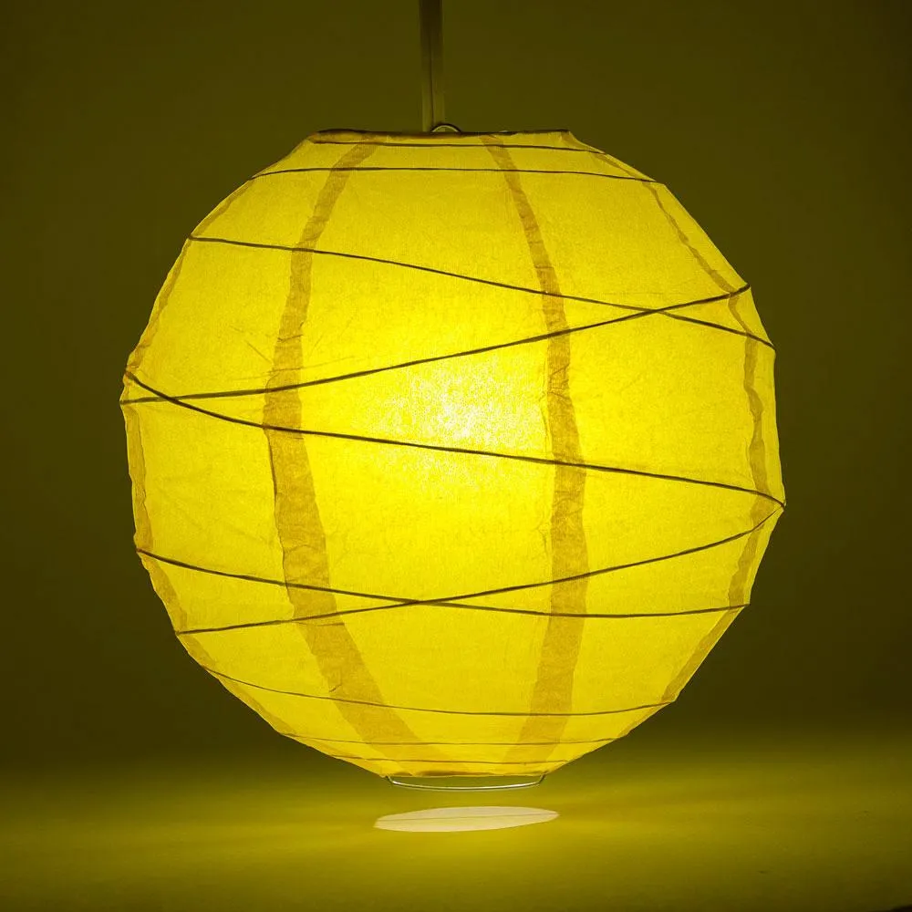16" Yellow Round Paper Lantern, Crisscross Ribbing, Chinese Hanging Wedding & Party Decoration