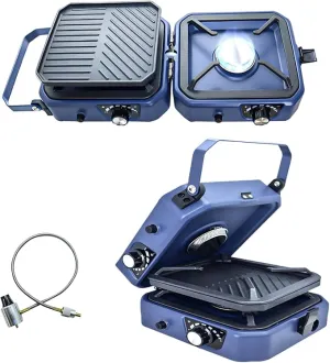 2 Burner Propane Camping Stove with Grill - CloudHand Foldable Camp Stove with 16,000 BTU, Two Adjustable Burners with Piezo Ignition & Easy Carrying Handle (Blue)