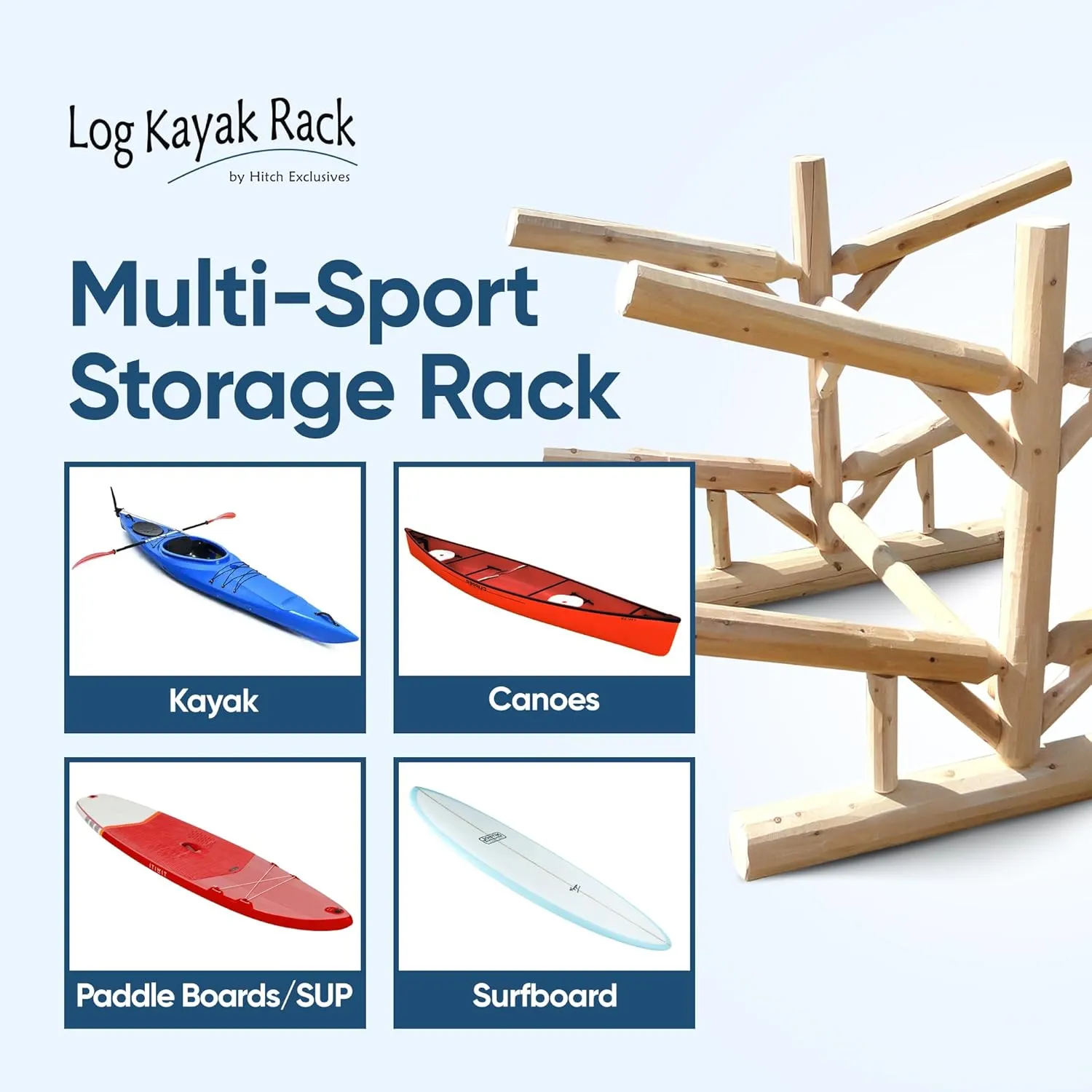 4-Place Kayak/Canoe Rack, Freestanding Kayak Storage Rack, Kayak Racks for Outdoor Storage, SUP or Canoe Storage Rack