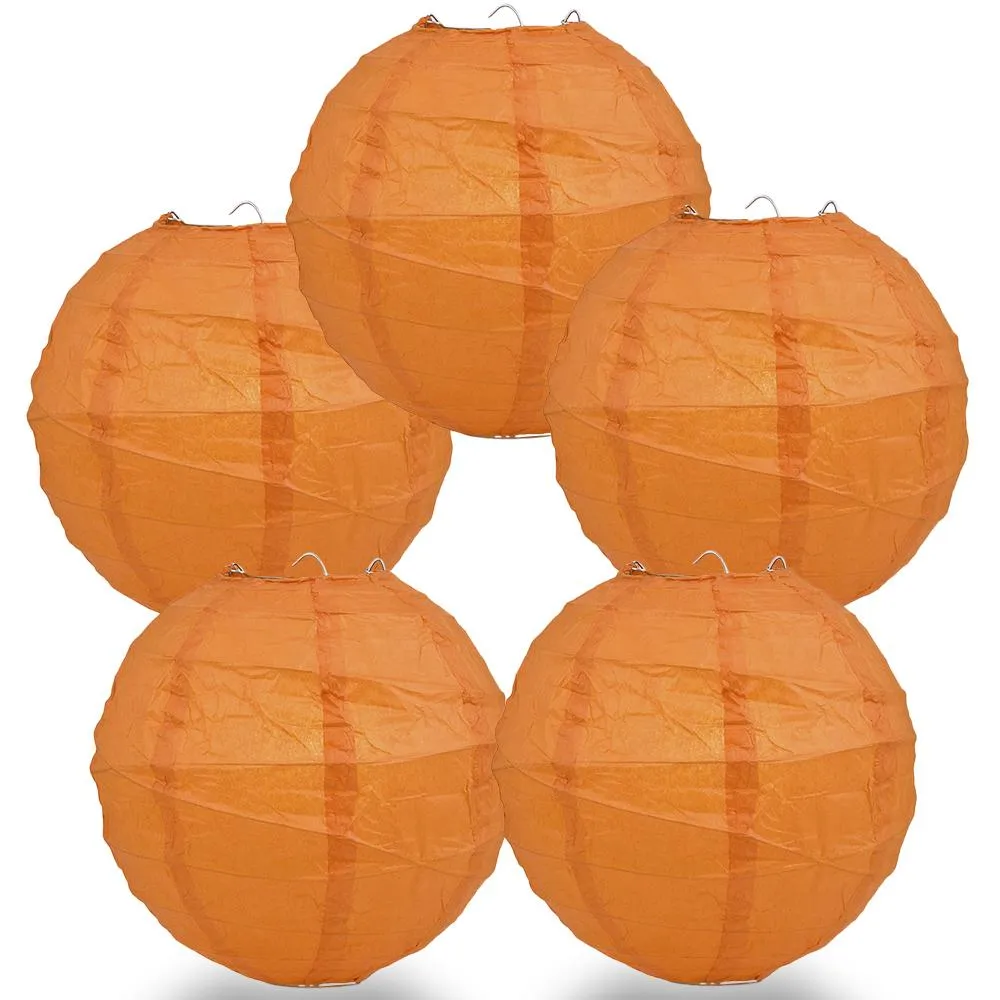 5-Pack 12 Inch Persimmon Orange Free-Style Ribbing, Hanging Paper Lanterns