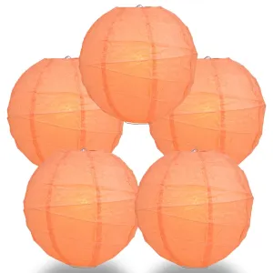 5-Pack 16 Inch Peach / Orange Coral Free-Style Ribbing Round Paper Lantern