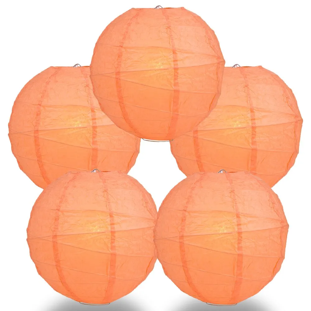 5-Pack 16 Inch Peach / Orange Coral Free-Style Ribbing Round Paper Lantern