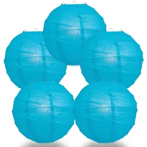 5-Pack 20 Inch Turquoise Free-Style Ribbing Round Paper Lantern