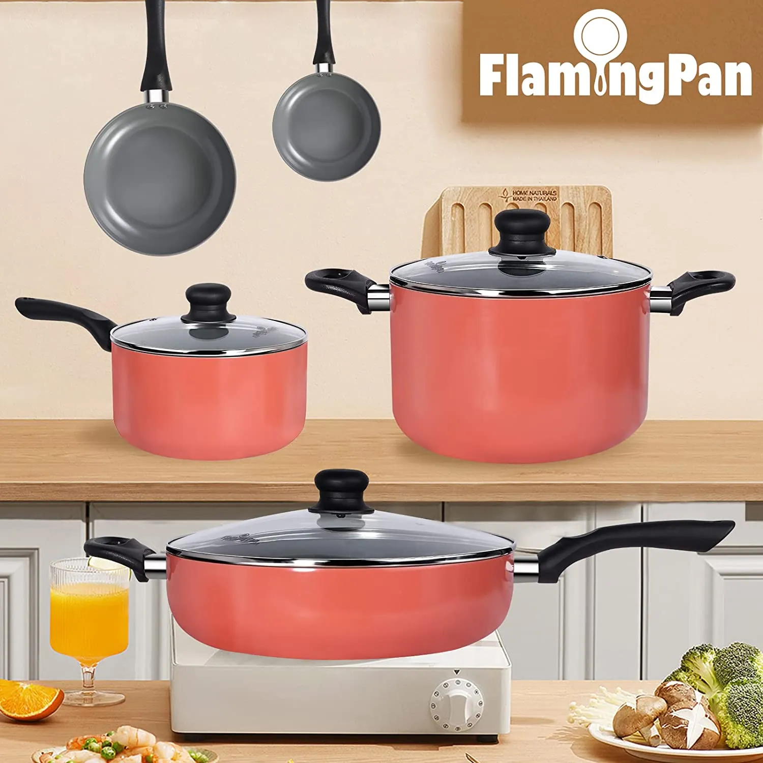 8-Piece Nonstick Pots and Pans Sets Ceramic Coating