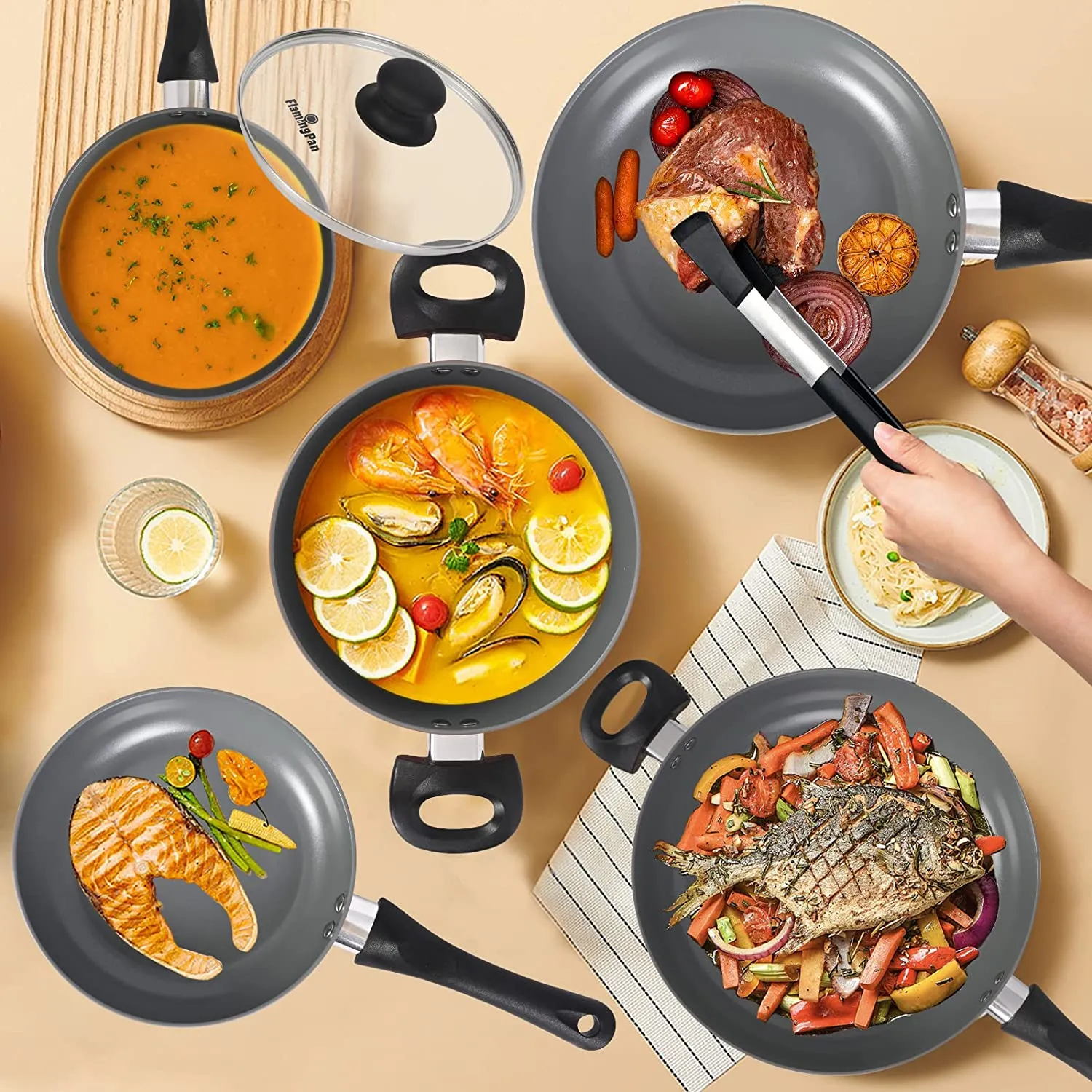 8-Piece Nonstick Pots and Pans Sets Ceramic Coating