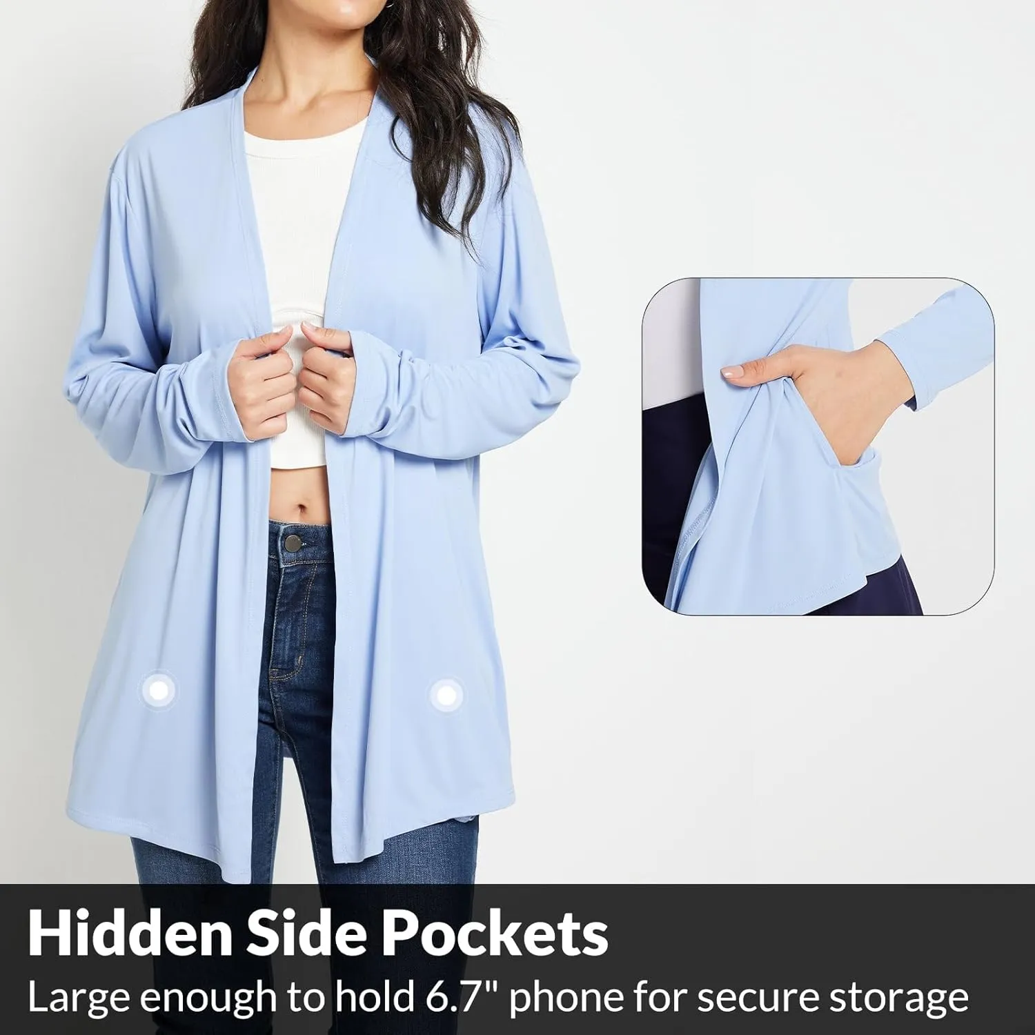 baleaf Women's Lightweight Cardigan with Pockets Long Sleeve Shirts Open Front Casual Loose Jackets Soft Drape