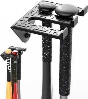 Baseball Bat Holder Wall Mount, Baseball Bat Storage Rack, Holds 4 Bats on Wooden or Concrete Wall, Metal Bat Hanger with Fully Wrapped Rubber Mat, Hardware Included
