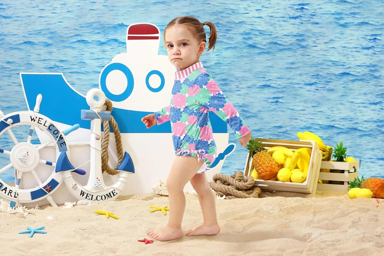 BesserBay Baby Girl's UPF 50  Sun Protection Swimsuit One Piece 3/4 Sleeve Rash Guard 0-36 Months