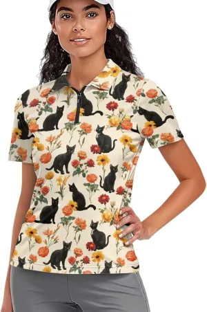 Biyejit Womens Golf Polo Shirts 1/4 Zip Up Short Sleeve Quick Dry Workout Tops Sun Protection Tennis Shirts Slim Fit