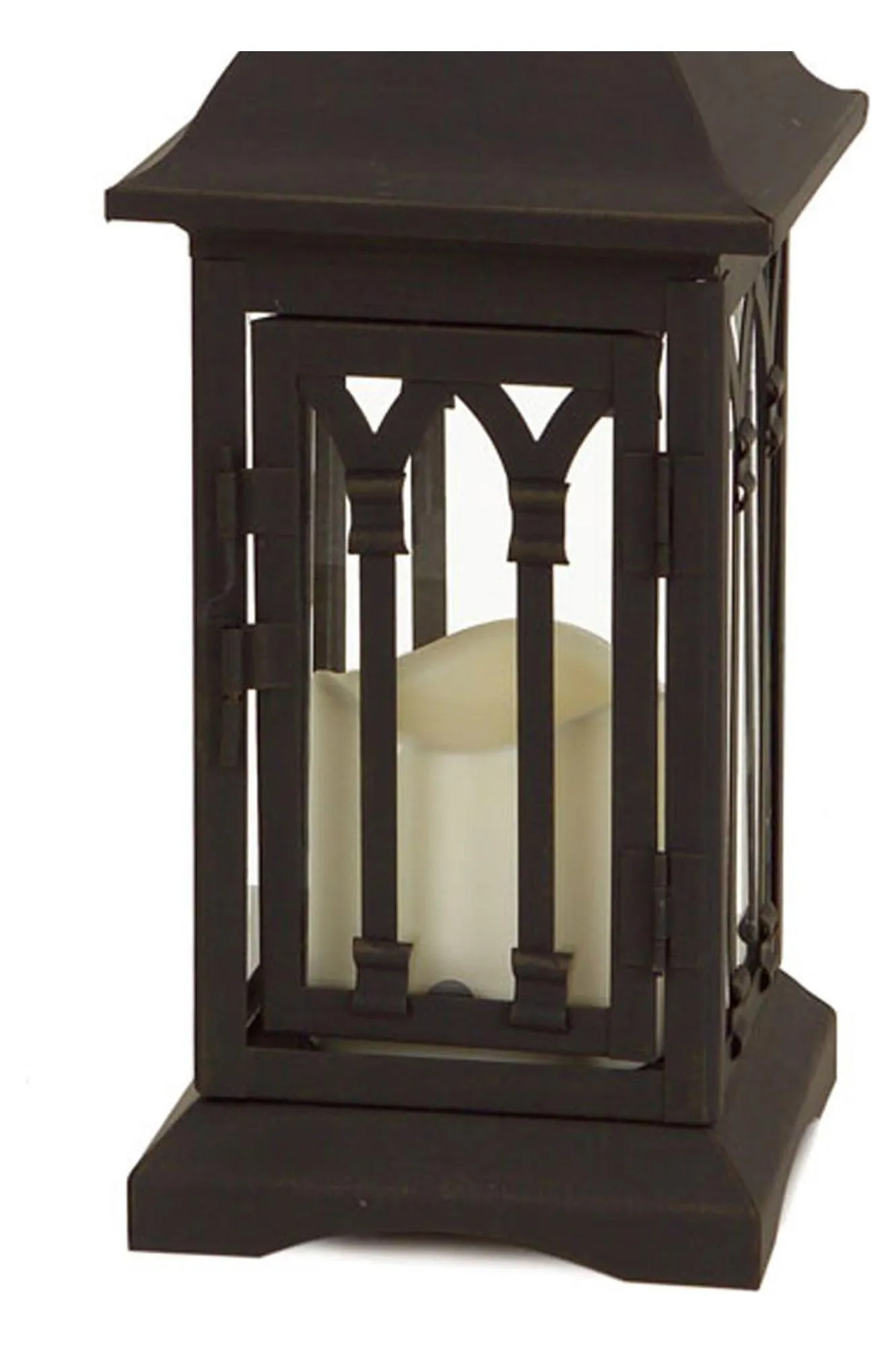 Black Arch Patterned Lantern with LED Candle (Set of 2)