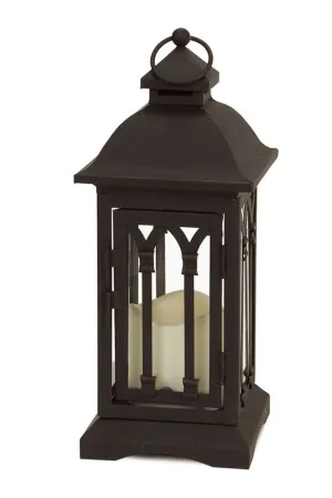 Black Arch Patterned Lantern with LED Candle (Set of 2)