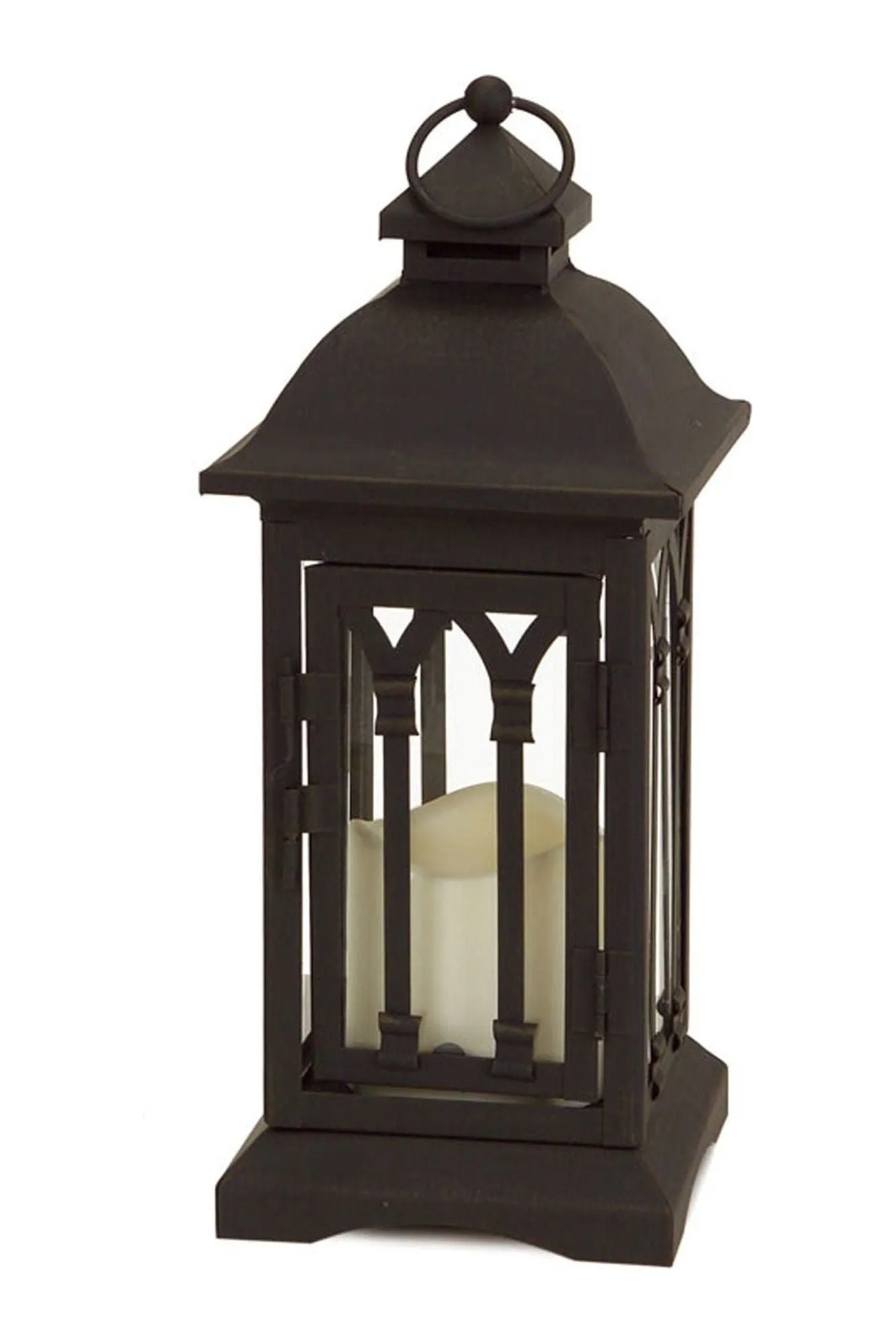 Black Arch Patterned Lantern with LED Candle (Set of 2)