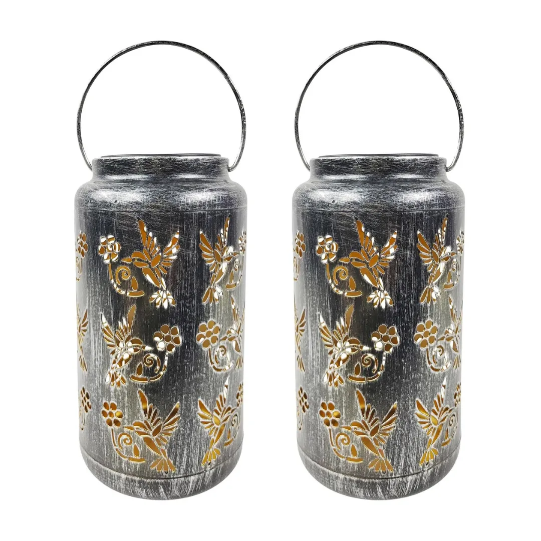 Bliss 9" Tall Decorative Solar LED Lantern Lights 2-Pack - Humming Bird