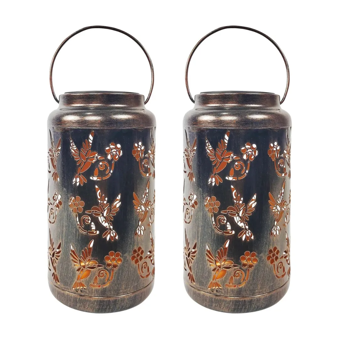 Bliss 9" Tall Decorative Solar LED Lantern Lights 2-Pack - Humming Bird