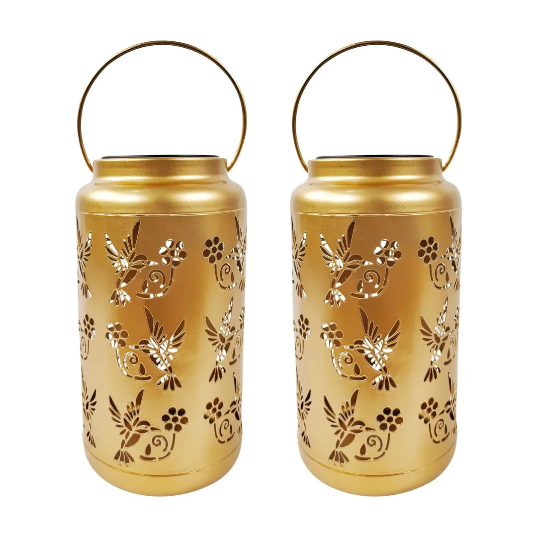 Bliss 9" Tall Decorative Solar LED Lantern Lights 2-Pack - Humming Bird