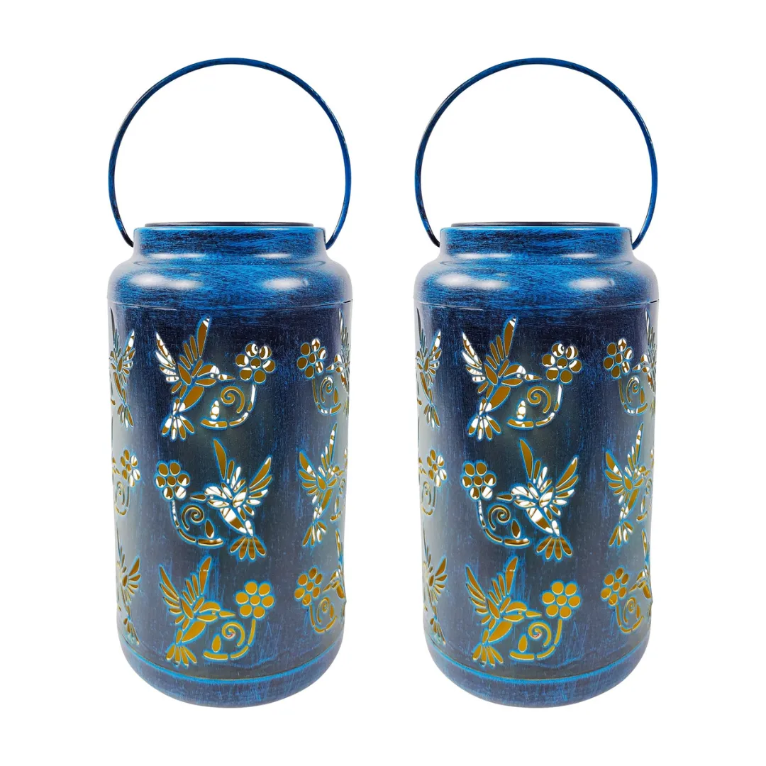 Bliss 9" Tall Decorative Solar LED Lantern Lights 2-Pack - Humming Bird