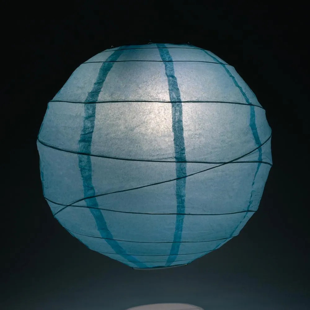 BLOWOUT 24" Baby Blue Round Paper Lantern, Crisscross Ribbing, Hanging Decoration