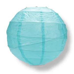 BLOWOUT 24" Baby Blue Round Paper Lantern, Crisscross Ribbing, Hanging Decoration