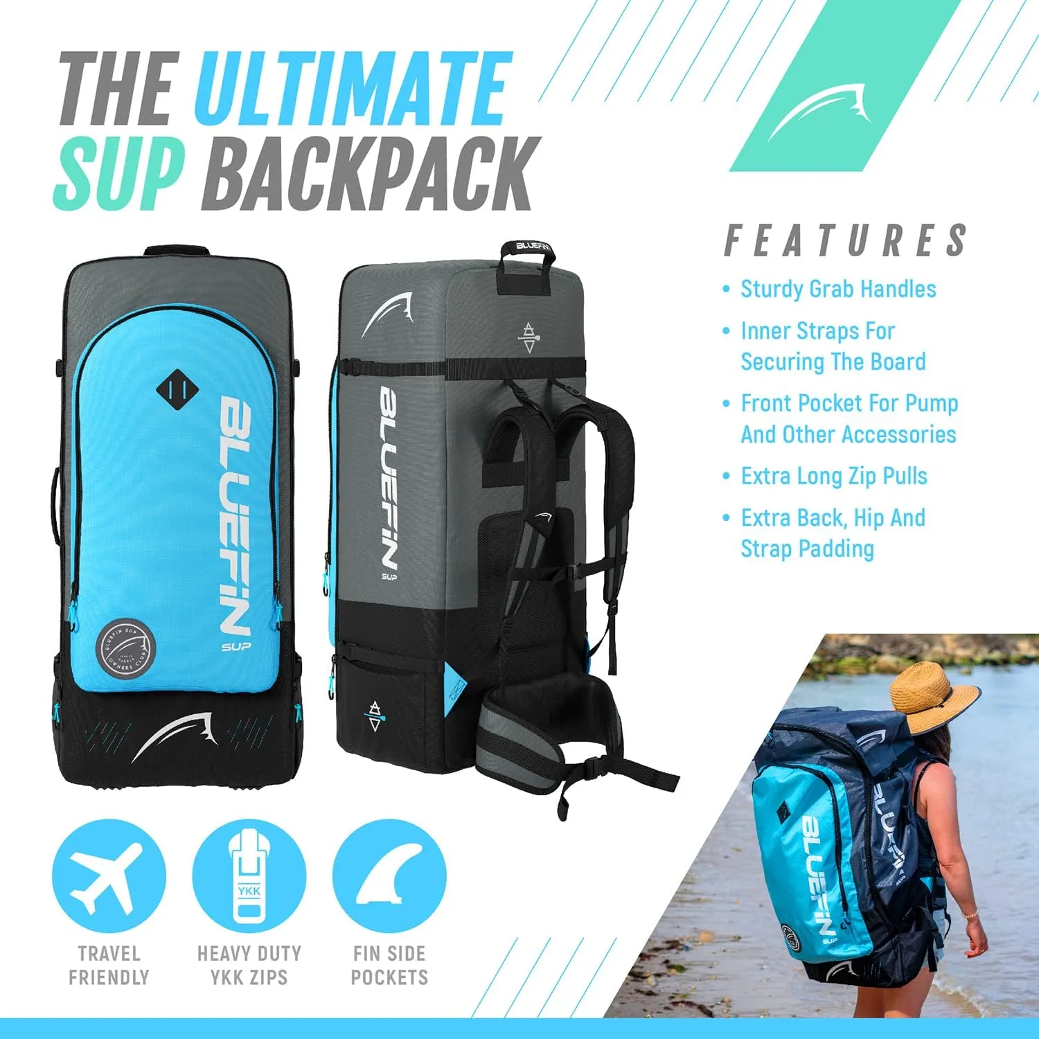 Bluefin Cruise SUP Boards Premium Stand Up Inflatable Paddle Board Stable Design Non-Slip Design with Fibreglass Paddle & Accessories 5 Year Warranty Multiple Sizes for Adults