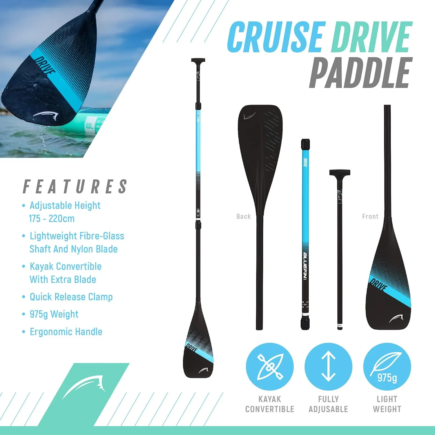 Bluefin Cruise SUP Boards Premium Stand Up Inflatable Paddle Board Stable Design Non-Slip Design with Fibreglass Paddle & Accessories 5 Year Warranty Multiple Sizes for Adults