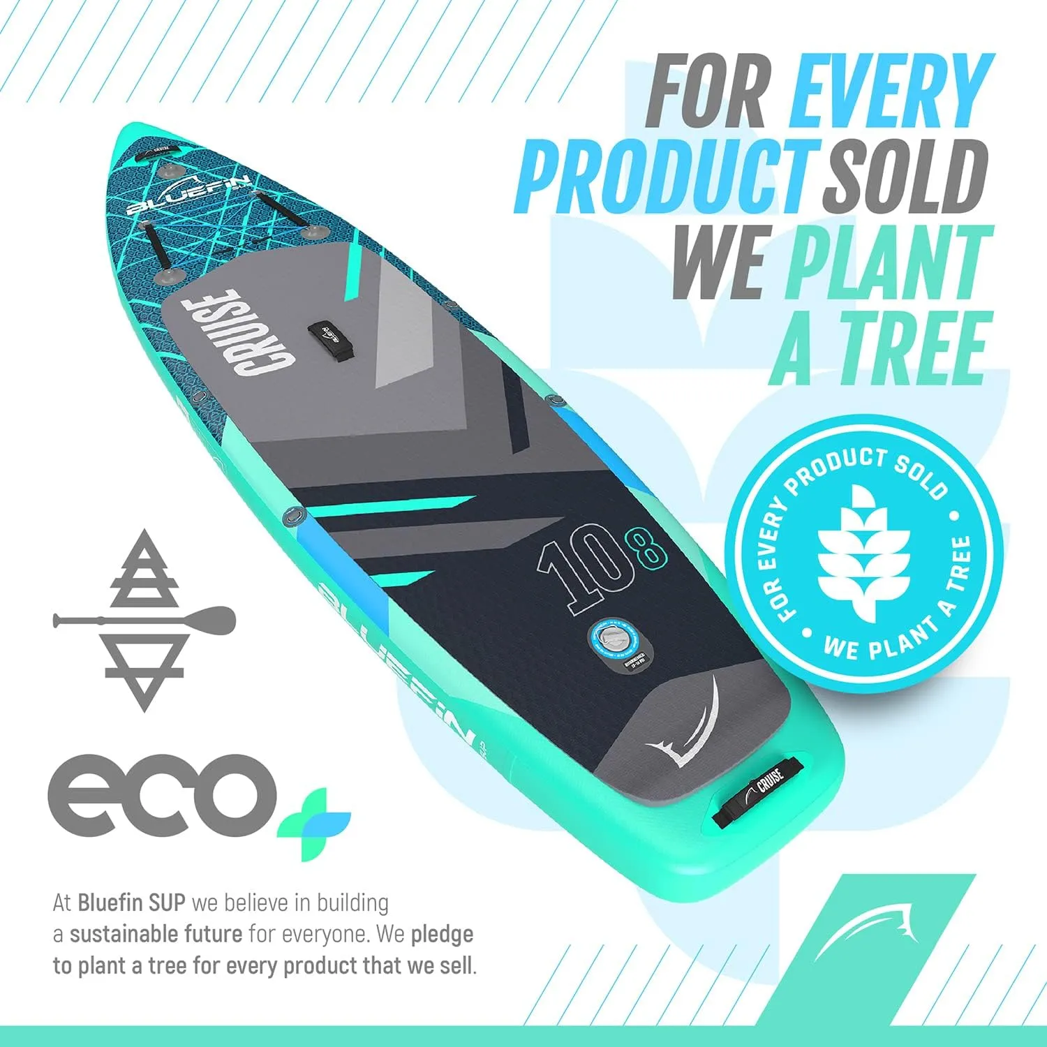 Bluefin Cruise SUP Boards Premium Stand Up Inflatable Paddle Board Stable Design Non-Slip Design with Fibreglass Paddle & Accessories 5 Year Warranty Multiple Sizes for Adults