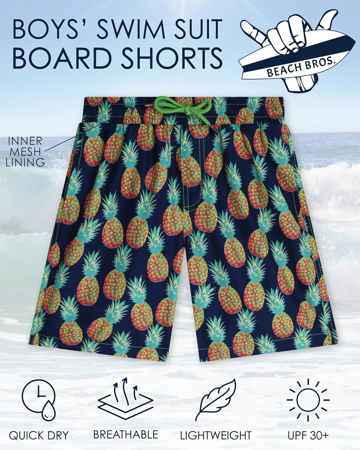 Boys Swim Trunks - 3 Pack Quick Dry Board Shorts for Boys, UPF 50  Beach Swimwear for Kids (Sizes: 8-14)