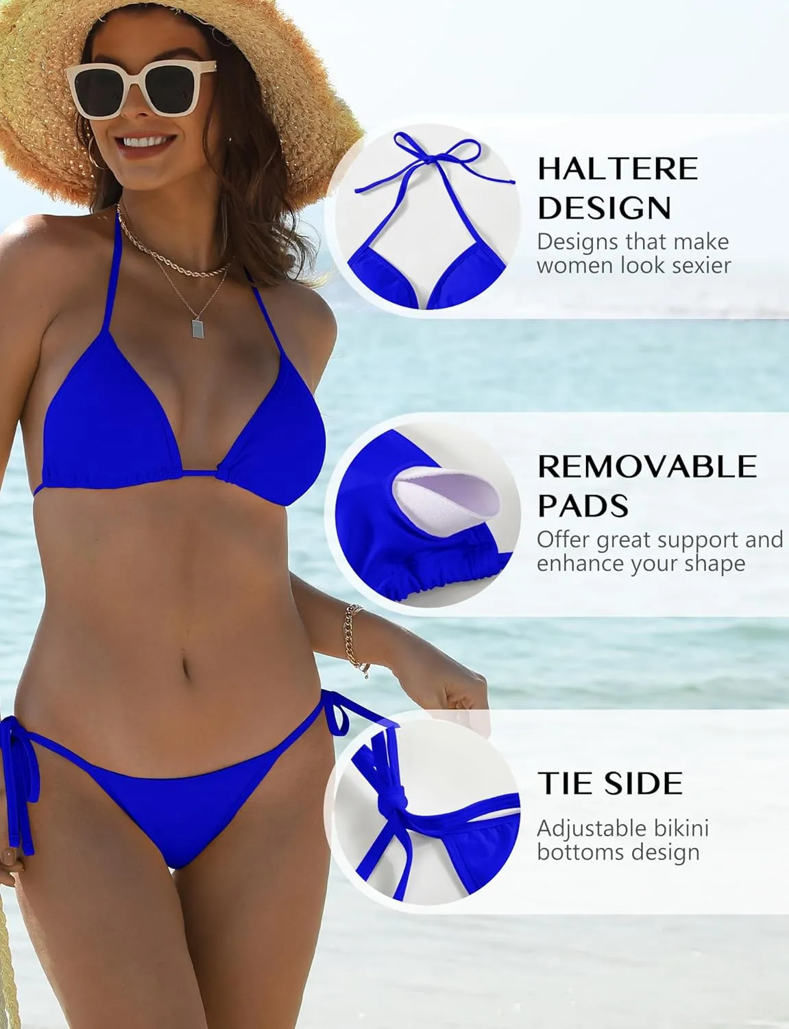 Buauty Bikini Sets for Womens Two Piece Swimsuits Halter String Triangle Bathing Suit Swim Sexy Tie Side Bottom Swimwear