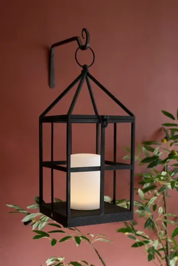 Caged Textured Black Metal Led Lantern
