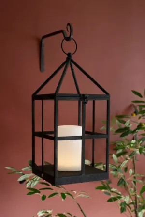 Caged Textured Black Metal Led Lantern