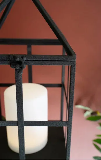 Caged Textured Black Metal Led Lantern