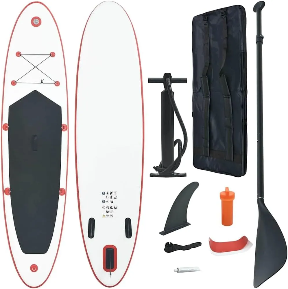 Comfortable Inflatable Stand Up Paddle Board Set for Recreational Surfing, Red and White Color, Lightweight and Portable
