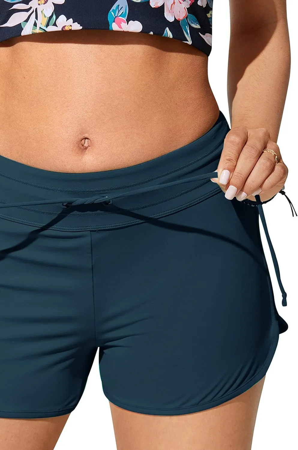CRZ YOGA Womens 3'' Swim Board Shorts High Waisted Quick Dry Beach Swimwear Bottoms Bathing Trunks with Liner